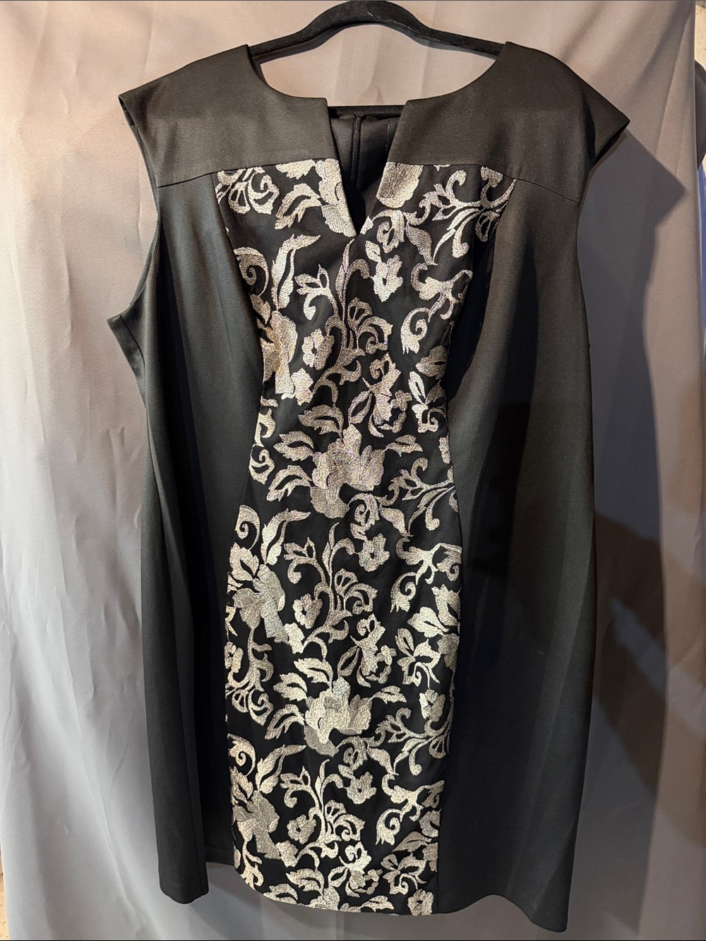 connected apparel Black Mini Dress with Silver Floral Panel